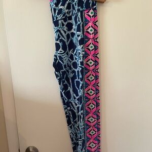LILLY PULITZER Luxletic Weekender Midi Leggings BAMBOO BLUE SIZE M